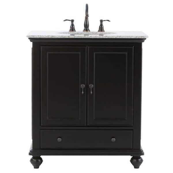 Home Decorators Collection Newport 31 in. W x 22 in. D x 35 in. H Single Sink Freestanding Bath Vanity in Black with Gray Granite Top