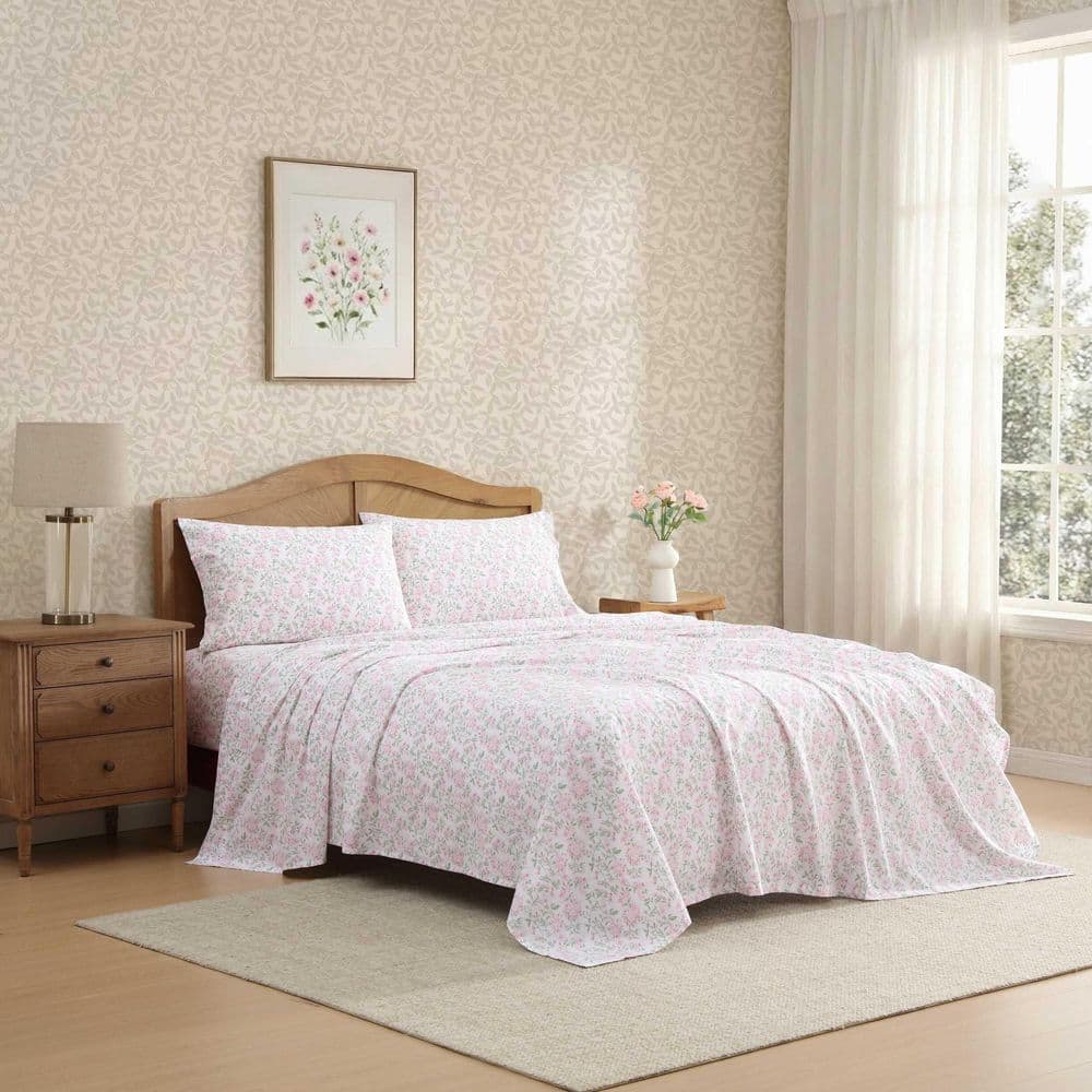 Laura Ashley Blossom Bliss 3-Piece Light Pink/Green Percale Cotton