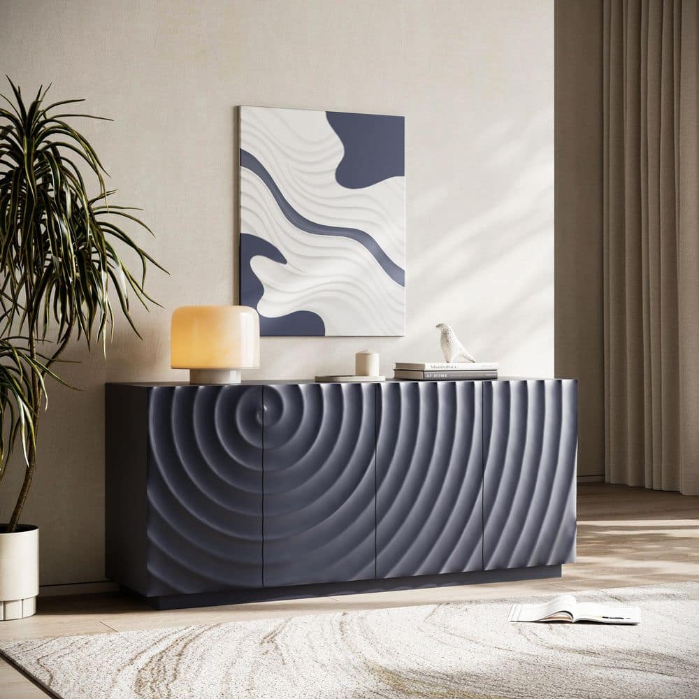 Ward Navy Blue Wood Luxurious Buffet Cabinet 59 in. W Sideboard with 4-Doors, Modern Accent Storage Sideboard