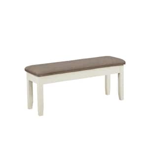 Maynard White Wood with Grey Upholstered Top Storage Bench 14 in. x 18 in. x 44 in.