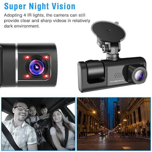 Etokfoks 3-Channel Car DVR Dash Cam Video Recorder with 1080P Front Inside Rear Camera G-Sensor Night Vision Parking Monitor