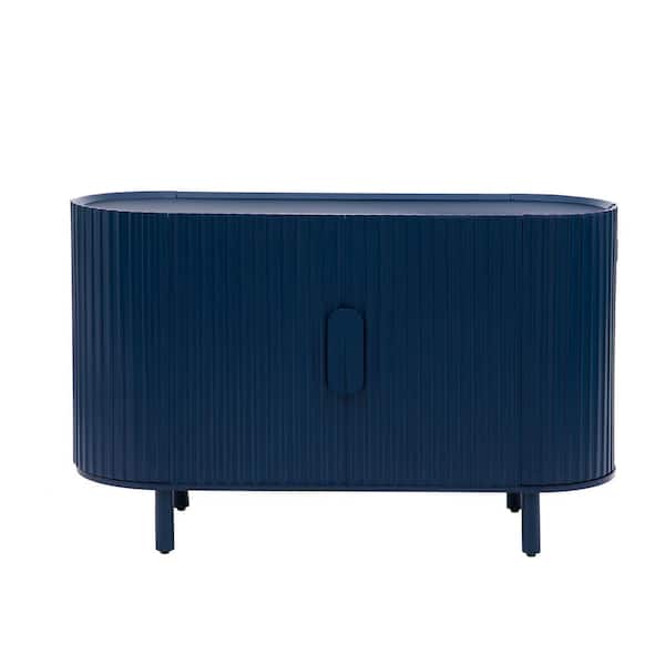 Unbranded 47.80 in. W x 16.50 in. D x 30.00 in. H Blue Curved Design Linen Cabinet  Sideboard with Adjustable Shelves