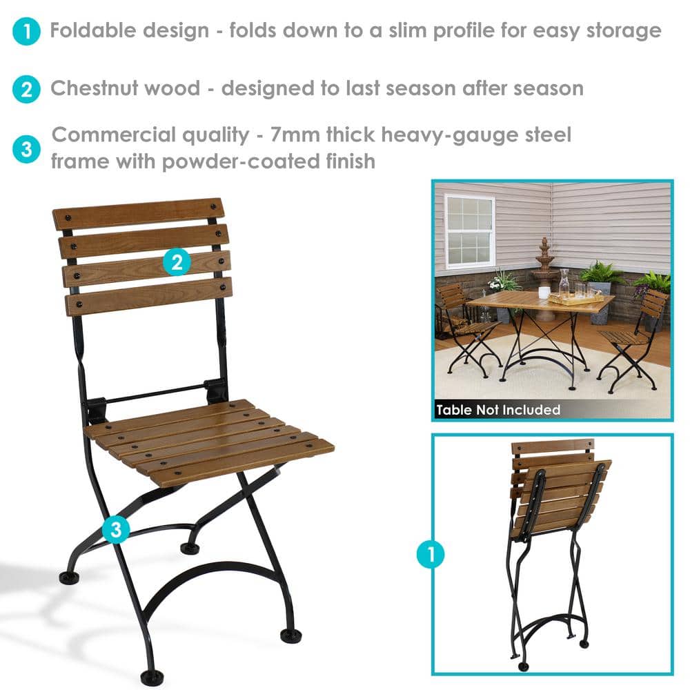 Chestnut Brown Folding Bistro Dining Chairs with Steel Frame - Set of 2