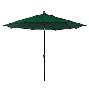 11 ft. Bronze Aluminum Market Patio Umbrella with Auto Tilt Crank Lift in Forest Green Sunbrella