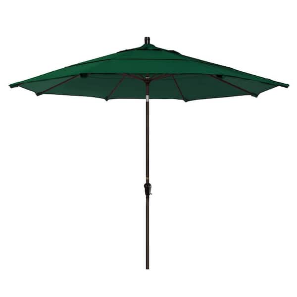 California Umbrella 11 ft. Bronze Aluminum Market Patio Umbrella Auto Tilt in Hunter Green Olefin