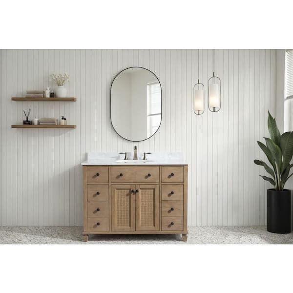 Annie 42 in. Bath Vanity in Weathered Fir with Marble Vanity Top in Carrara White with White Basin