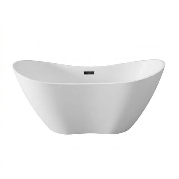 Mulhouse 59 in. x 29.5 in. Acrylic Flatbottom Freestanding Soaking Bathtub with Center Drain in White/Matte Black