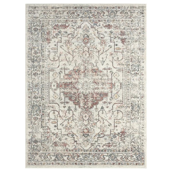 Abani Milas Cream 6 ft. x 9 ft. Oriental Polypropylene Area Rug