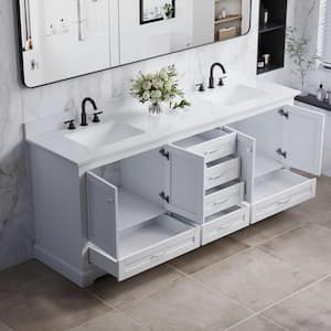 80 in. W Freestanding White Bath Vanity with White Marble Top, Double Sink, Assembled