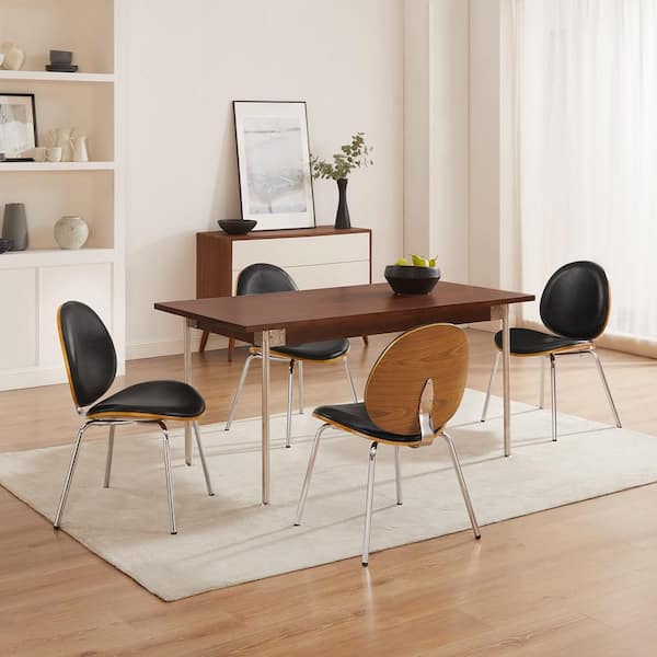 Art Leon Iya Black Faux Leather Armless Dining Chair with Metal Legs (Set of 1)