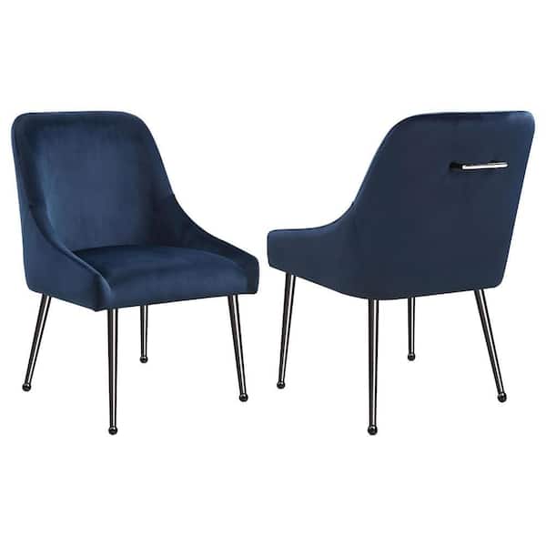 Benjara Maya Blue and Black Nickel Velvet Solid Back Dining Side Chair (Set of 2)