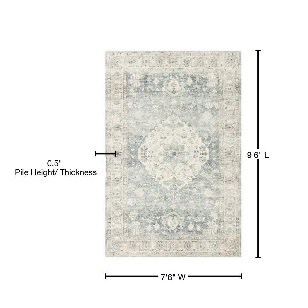 Denim Blue and Fog Gray High Pile Synthetic Area Rug