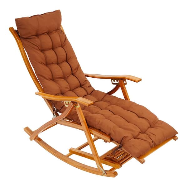 Adjustable Backrest Bamboo Wood Outdoor Chaise Lounge Folding Lounge Chair with Brown Cushions