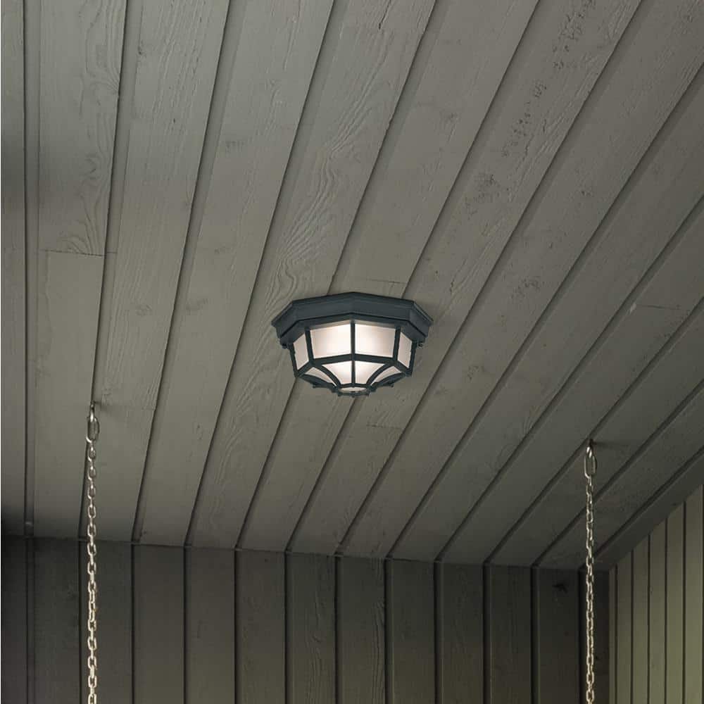 Black Aluminum 10.5" Outdoor Flush Mount Ceiling Light