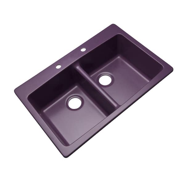 Mont Blanc Waterbrook Dual Mount Composite Granite 33 in. 2-Hole Double Bowl Kitchen Sink in Plum