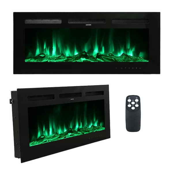 36 in. Wall-Mounted or Built-In Recessed Electronic Fireplace Insert with Over Heating Protection and Adjustable Flame