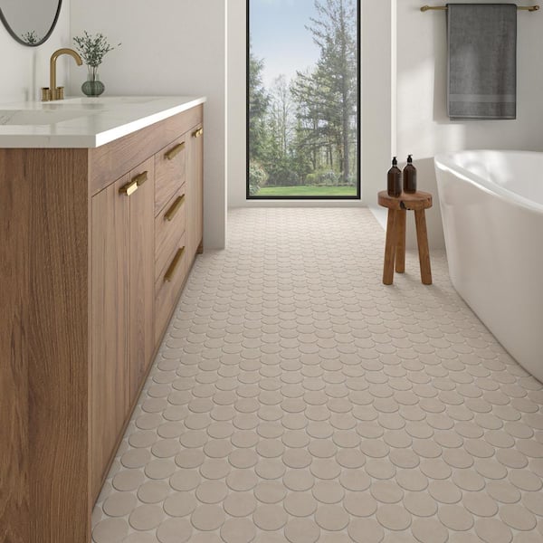 Indoterra Natural 13 in. x 13 in. Matte Porcelain Concrete Look Circle Mosaic Tile (4.79 sq. ft./Case)