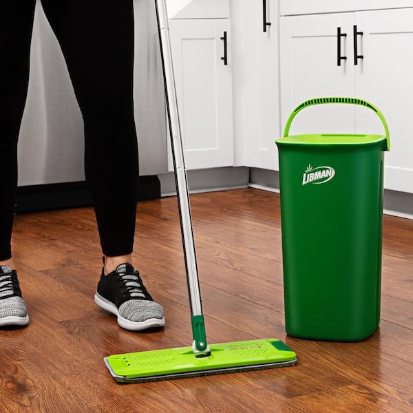 Libman - Rinse 'N Wring Microfiber Flat Mop and Bucket System with Extra Refill Pad