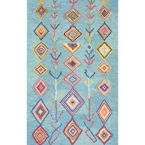 Belini Moroccan Southwestern Symbols Turquoise Doormat 2 ft. x 3 ft.  Area Rug