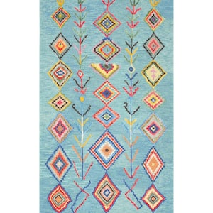 Belini Moroccan Southwestern Symbols Turquoise 5 ft. x 8 ft. Area Rug