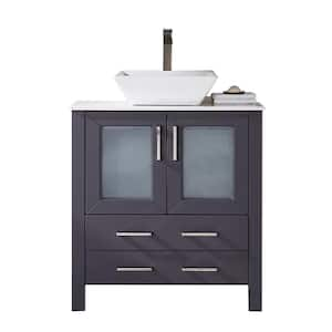 30 in. W x 18.5 in. D x 31 in. H Modern Bathroom Vanity in Dark Gray with White Ceramic Vessel Sink