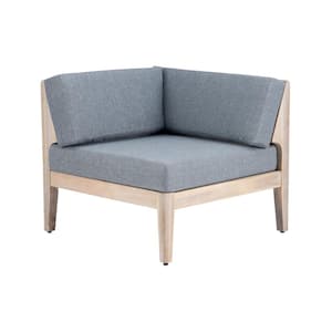 Sammie Natural Acacia Wood Outdoor Sectional Corner Chair with Gray Cushion