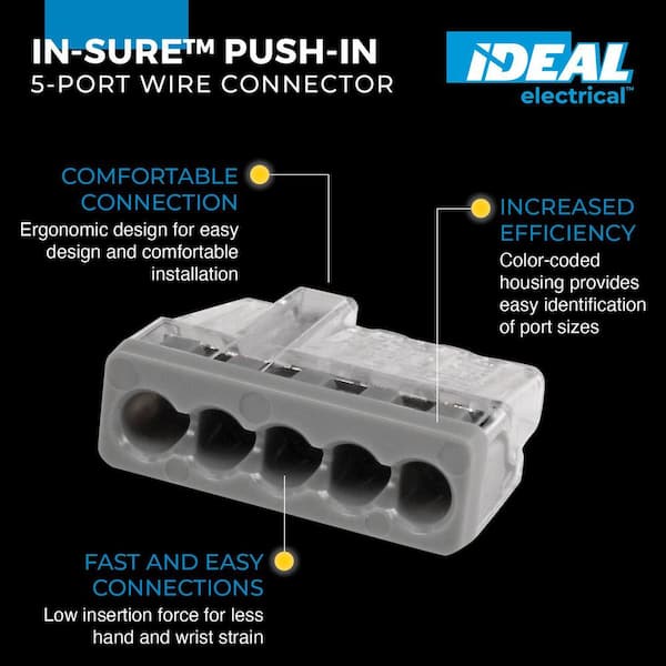 In-Sure Push-In Wire Connector, 5-Port, Jar of 200