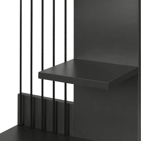 The Urban Port 7.5 in. x 15.7 in. x 23.6 in. Charcoal Gray 3-Tier Rectangular Wood Floating Wall Mount with Vertical Bars Accent - The Home Depot