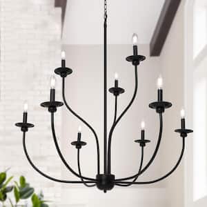Black & Gold 12-Light Farmhouse Chandelier – 38-Inch Industrial Candle-Style Pendant For Dining Room, Kitchen Island, Foyer