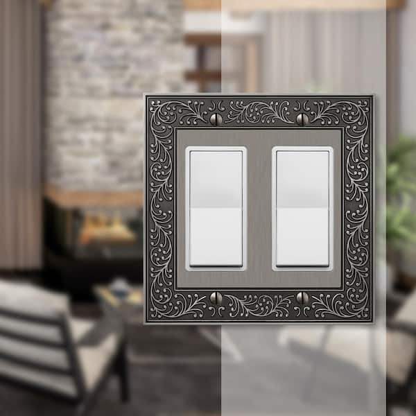 English Garden 2 Gang Rocker Metal Wall Plate - Antique Nickel