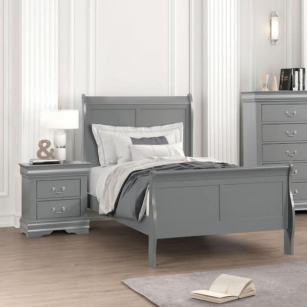 Burkhart II 2-Piece Gray Wood Twin Bedroom Set with Nightstand