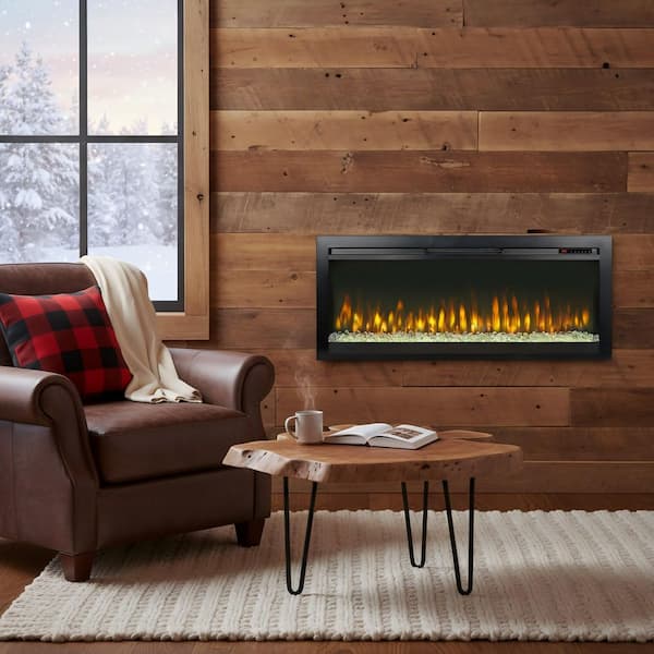 44 in. Recessed Electric Fireplace Insert with Remote and Multi Color Flame and Emberbed