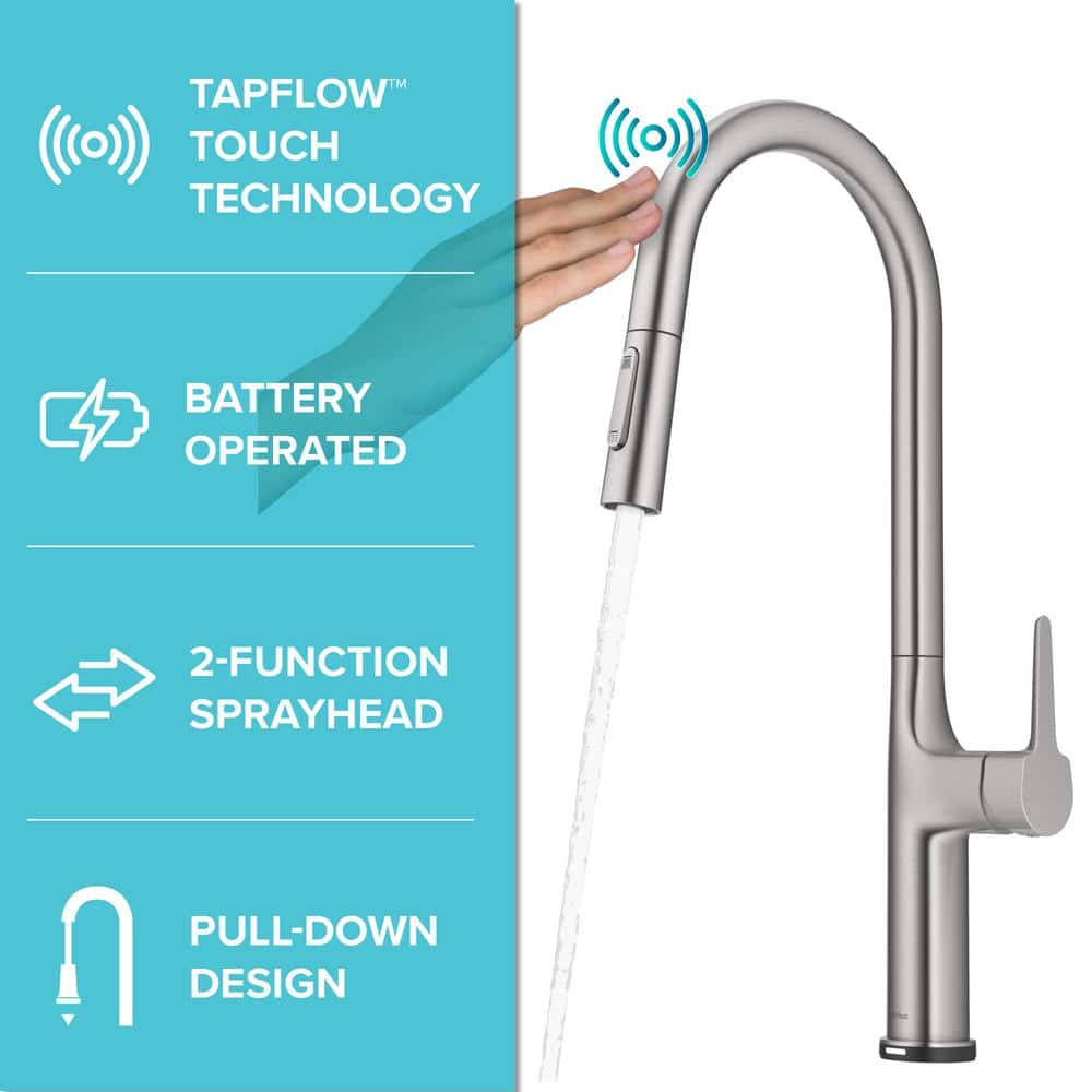 Elegant Oletto 19.88" Stainless Steel Touch-Control Kitchen Faucet