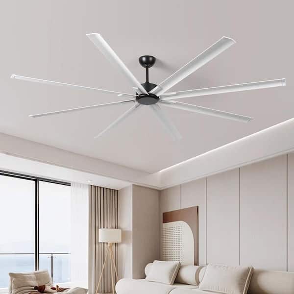 96 in. Large Indoor Noiseless Reversible DC Motor Ceiling Fan with 6-Speed Remote Control, 8 Double-Layer Blades, White