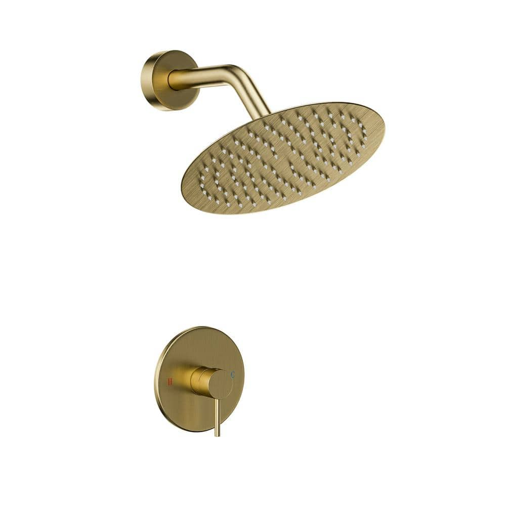 Aosspy 1-Spray Patterns with 1.5 GPM 8 in. Wall Mount Bathroom Fixed Shower Head with Shower Faucet in Brushed Gold