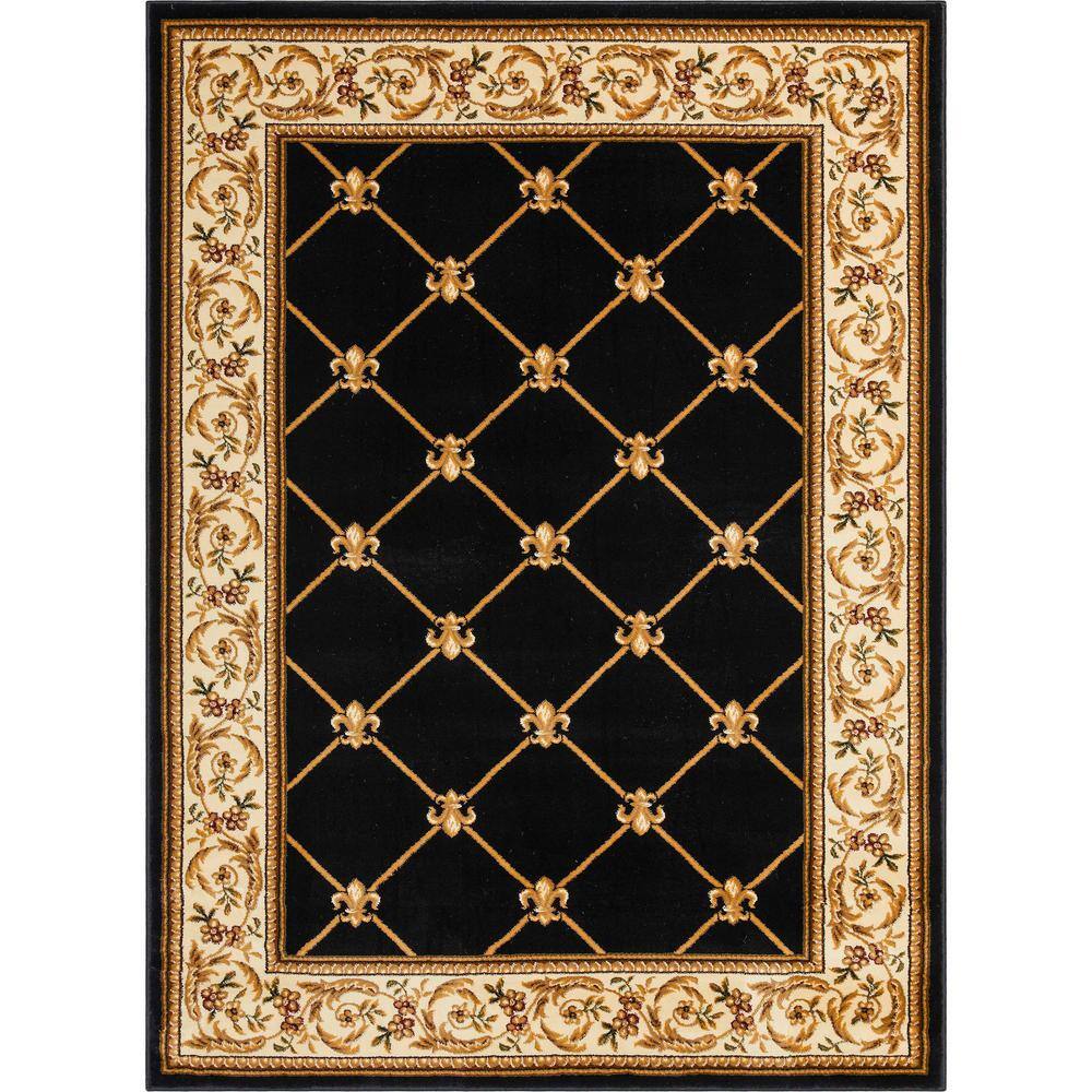 Well Woven Timeless Fleur De Lis Black 9 ft. x 13 ft. Formal Area Rug ...