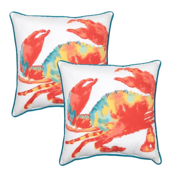 Hampton Bay Crab Shack Square Outdoor Throw Pillow with Welt (2-Pack)