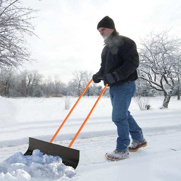 54 in. Bi-Metal Handle Metal Snow Shovel with Wheels with 30 in. Wide Blade and Adjustable Handle
