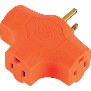 15 Amp Grounded T-shaped Outlet Tap Adapter - Orange