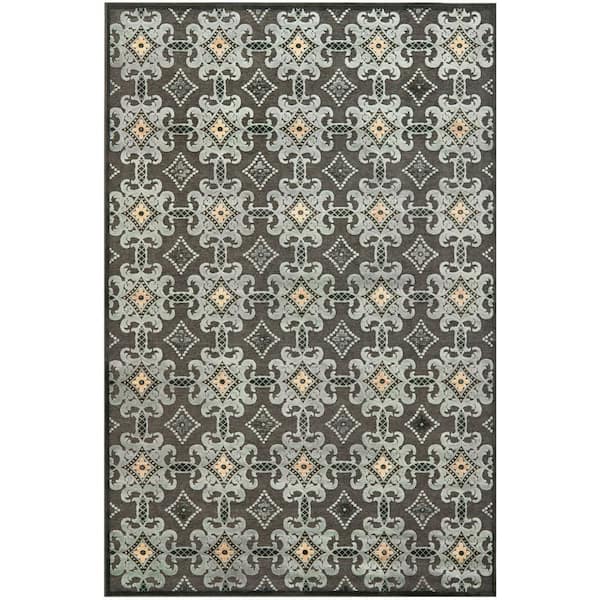 Martha Stewart 3 ft. x 5 ft. Anthracite Geometric Floral Ornate Area Rug