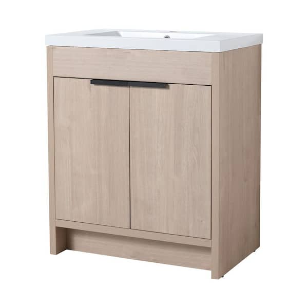 Unbranded 29.1 in. W x 18.1 in. D x 35.1 in. H Freestanding Bath Vanity in Plain Light Oak with White Resin Sink Top