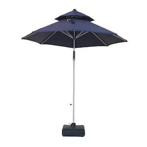 11 ft. Aluminum and Steel Cantilever Outdoor Patio Umbrella with Cover and Base in Navy Blue