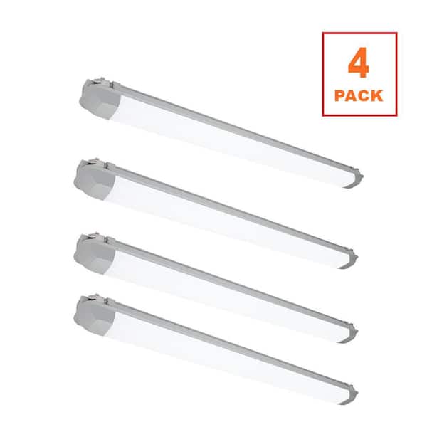 4-Pack 4 ft. 64-Watt Equivalent Vapor Tight Integrated LED Strip Light Fixture 4500 Lumens 120-277V Adjustable CCT