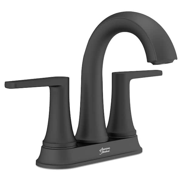 Becklow 4 in. Centerset Double Handle Bathroom Faucet with Drain Kit Included in Matte Black
