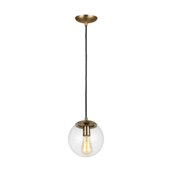 Generation Lighting Leo Hanging Globe 8 in. 1-Light Satin Brass Pendant with Clear Seeded Glass Shade
