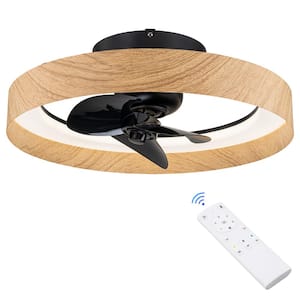 23 in. Color Changing Dimmable LED Black and Wood Finish Indoor Ceiling Fan with Remote Included