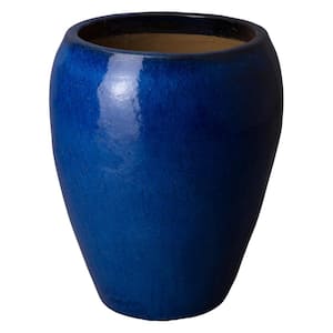 30 in. Blue Round Ceramic Tapered Planter