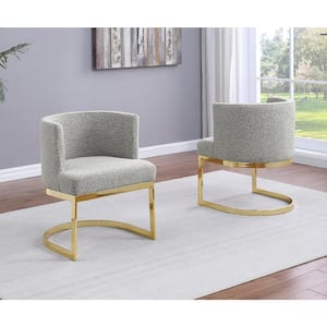 Hart Rich Grey Boucle Fabric Side Chair Set of 1 with Gold Chrome Plated Legs