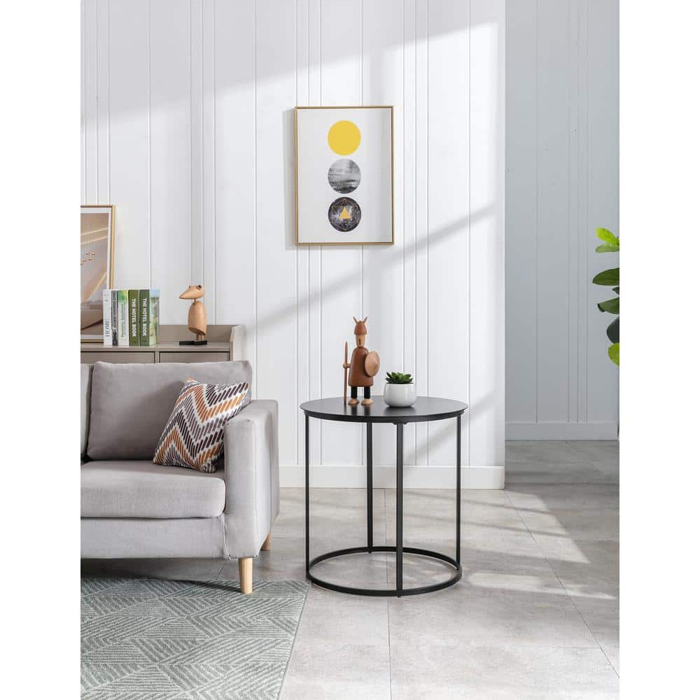 Landon 24" Round Dark Brown Iron & Wood Modern End Table