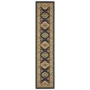 Lillian Navy/Multi 2 ft. x 12 ft. Southwest Tribal Medallion Wool/Nylon Blend Fringed-Edge Indoor Runner Area Rug